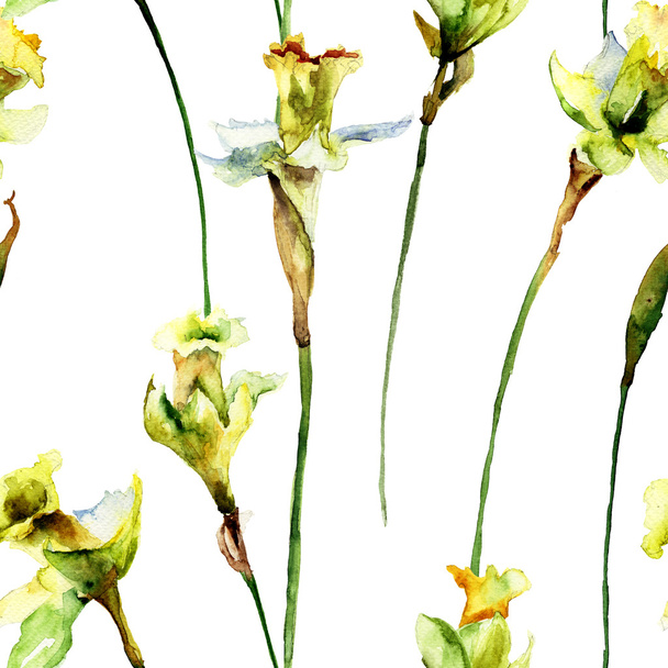 Seamless wallpaper with Narcissus flowers - Φωτογραφία, εικόνα