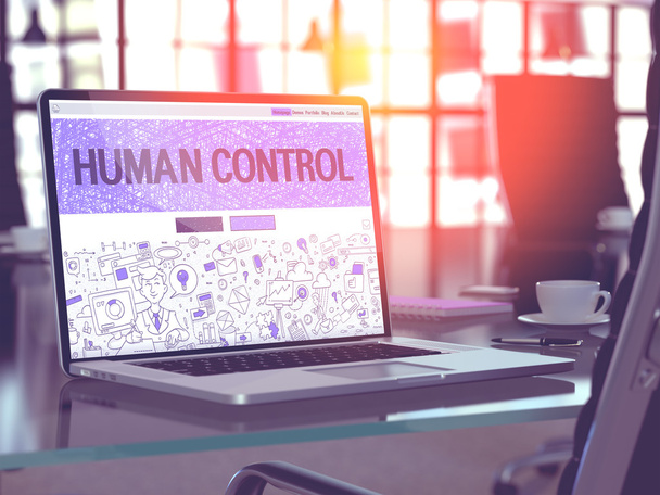 Concepto de control humano en la pantalla del ordenador portátil
. - Foto, imagen