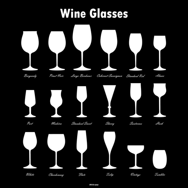 白ワイン グラス シルエット ベクトル セット  - ベクター画像