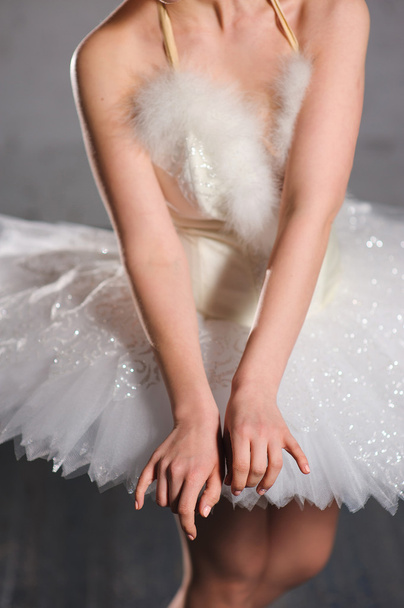 Handen van ballerina's met haar tutu. - Foto, afbeelding