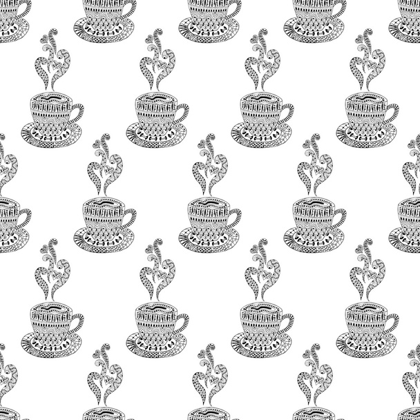 Hand drawn cup of coffee or cup of tea seamless pattern. - ベクター画像