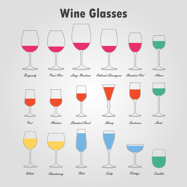 Wine glass silhouettes vector set  - Vecteur, image