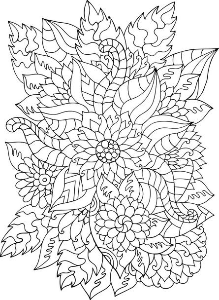 Elle çizilmiş zentangle çiçek ve yaprakları - Vektör, Görsel