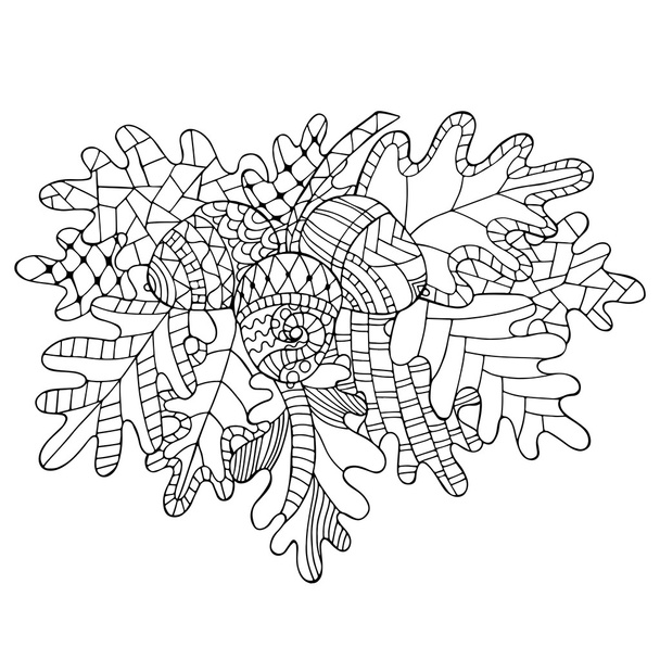 Vector ilustracja dąb brunch, liście i żołędzie w Doodle styl - Wektor, obraz