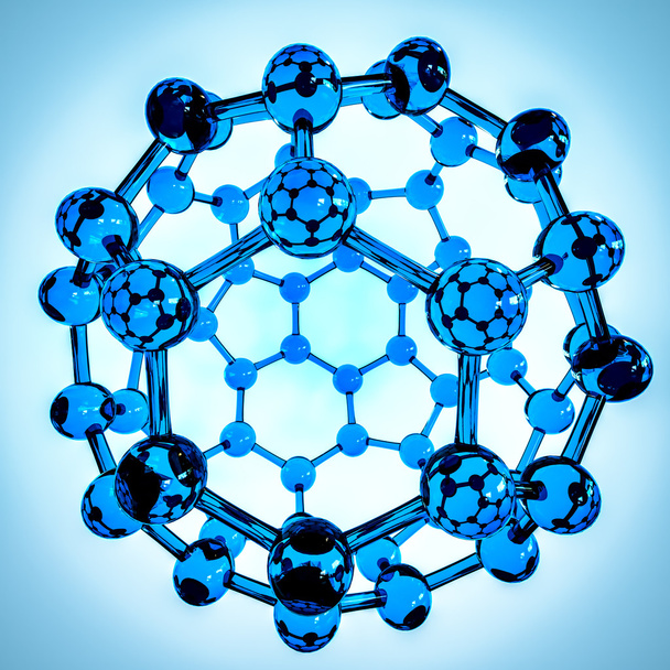 Vidrio lleno fullerene sobre fondo azul
 - Foto, Imagen