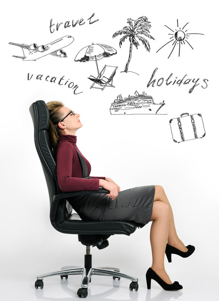 businesswoman dream about vacation - Fotoğraf, Görsel