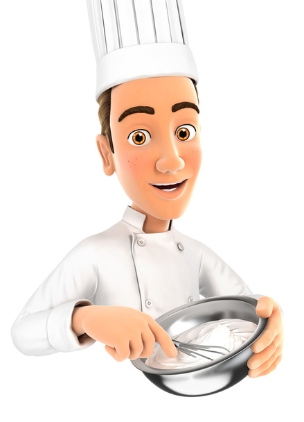 Chef pâtissier 3d tenant fouet et bol
 - Photo, image
