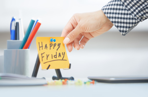 Happy Friday text on adhesive note - Photo, Image