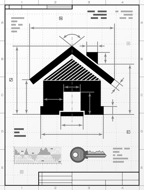 Home symbol as technical drawing - Vector, Image