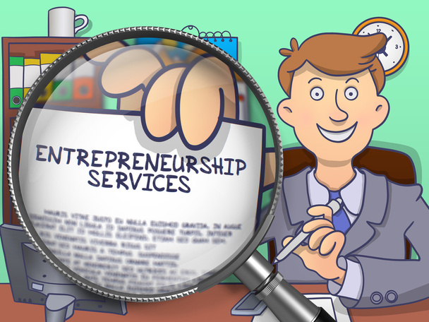 Entrepreneurship Services through Magnifying Glass. Doodle Style - Zdjęcie, obraz