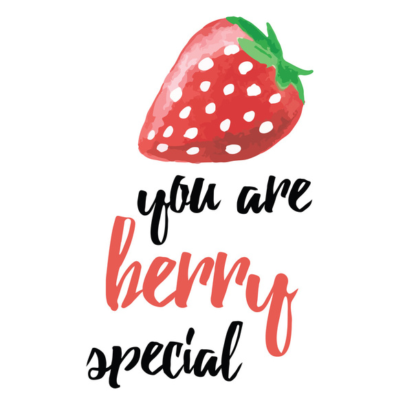 Typography banner with hand drawn berry. Berry background. - Vetor, Imagem