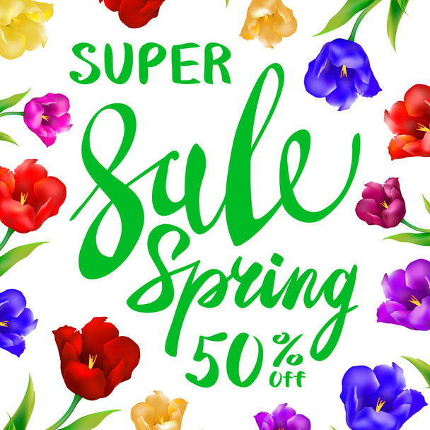 Spring sale Background with tulips and daisies EPS 10 vector royalty free stock illustration for greeting card, ad, promotion, poster, flier, blog, article, social media, marketing - Vektori, kuva