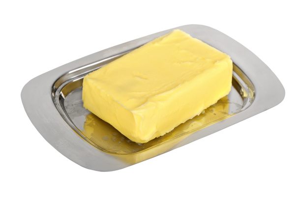 Mantequilla en plato de mantequilla de plata
 - Foto, imagen