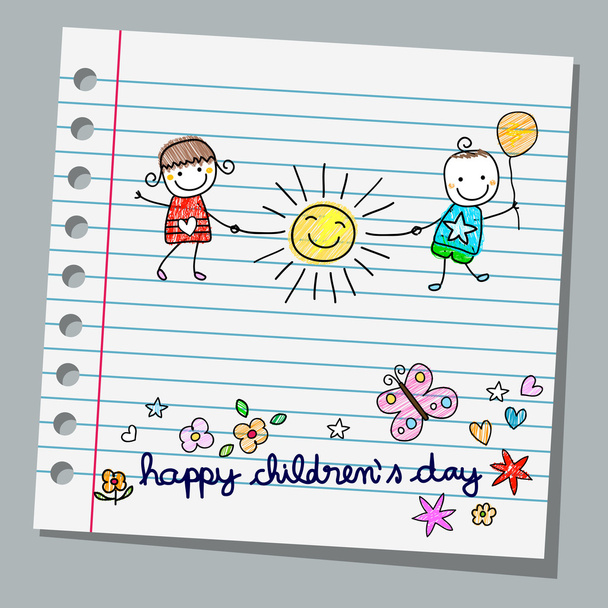 notebook paper happy children day - Vector, Imagen