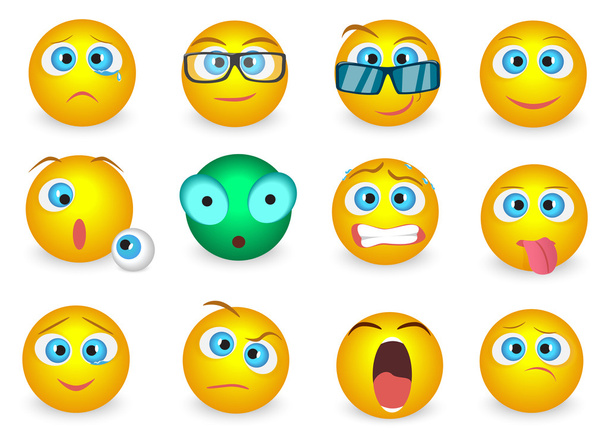 Set van Emoji gezicht emotie iconen geïsoleerd. Vectorillustratie. - Vector, afbeelding