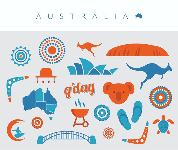 Mavi ve turuncu Avustralya Icon set - Vektör, Görsel