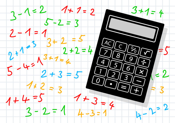 Black calculator on squared paper - Vector, Image