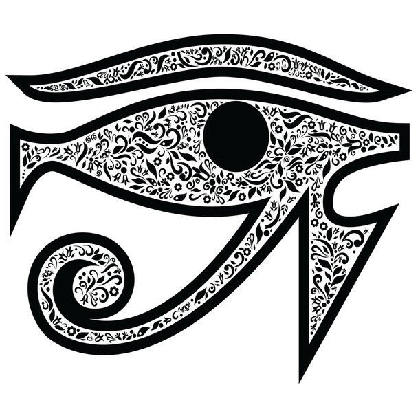 Evil Eye kukka elementtejä mustavalkoinen tatuointi tyyli, Lähi-idän uskonnollinen amuletti tarjoaa suojaa pahoja voimia
 - Vektori, kuva