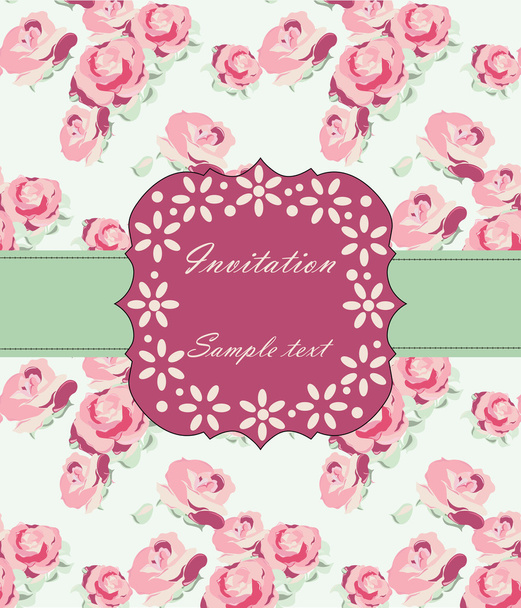 Wedding invitation card with vintage roses - Vector, Image