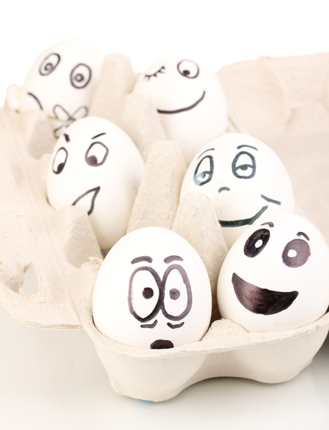 White eggs with funny faces - Foto, Imagem