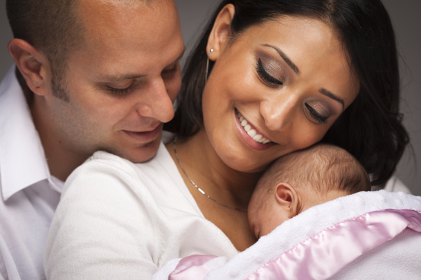 Mixed Race Young Family with Newborn Baby - Photo, Image