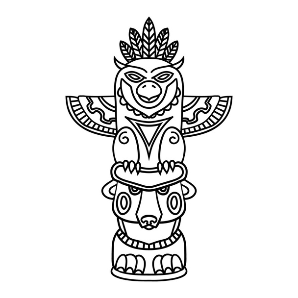 Doodle Traditional Tribal Totem Pole isolated on white background, coloring book - Vector, Image