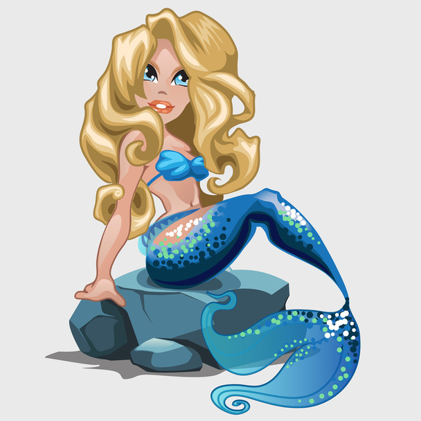 Blonde mermaid with long hair in the blue swimsuit - Wektor, obraz