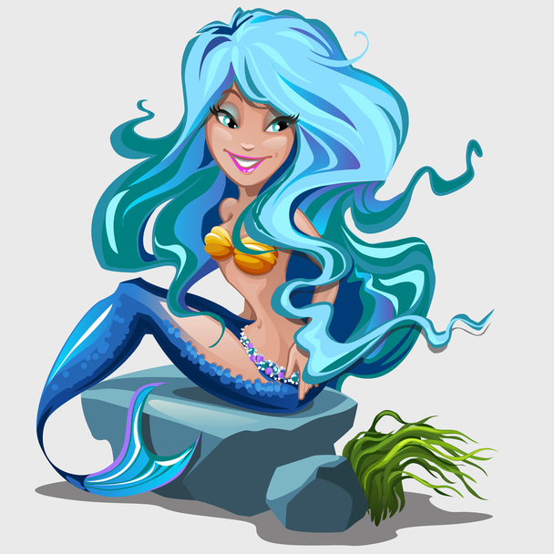 Sweetheart mermaid with blue hair and makeup - Вектор,изображение