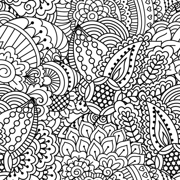Black and white seamless pattern. Ethnic henna hand drawn background for coloring book, textile or wrapping. - Photo, Image