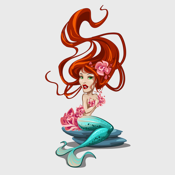 Sweetheart mermaid with red long hair - Vecteur, image