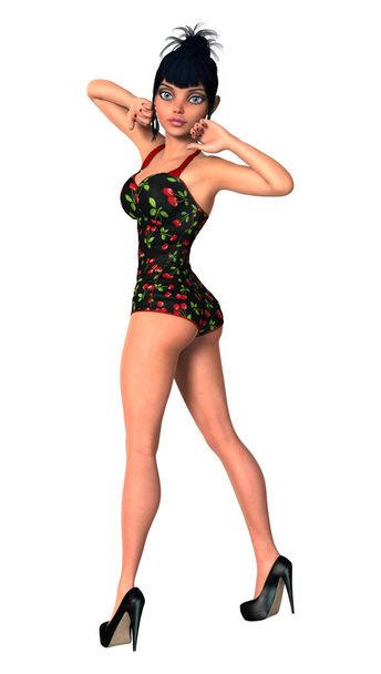 3D Illustration Pinup Girl on White - Foto, immagini