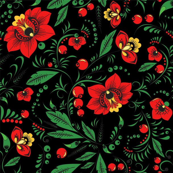 stock vector seamless  pattern. oriental or russian red flower - Вектор, зображення
