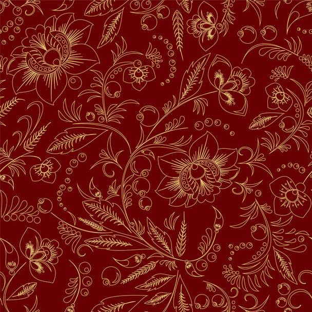 stock vector seamless  pattern. oriental or russian red flower - Vector, imagen