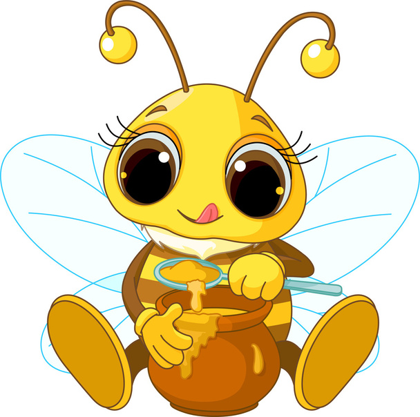Cute Bee eating honey - Vektör, Görsel