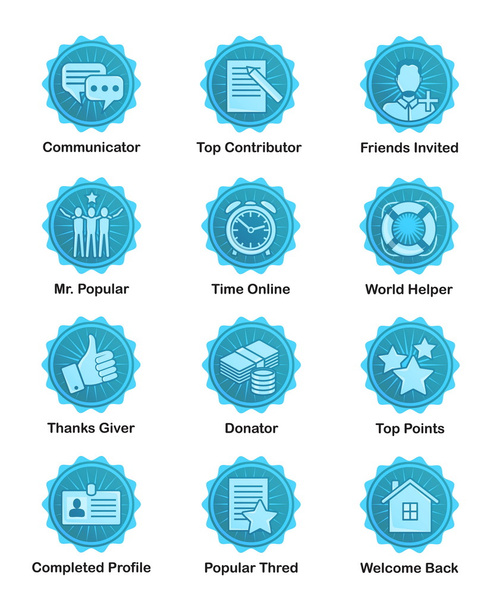 Emblemas de conquista azul para web, aplicativos, blogs, fóruns
 - Vetor, Imagem