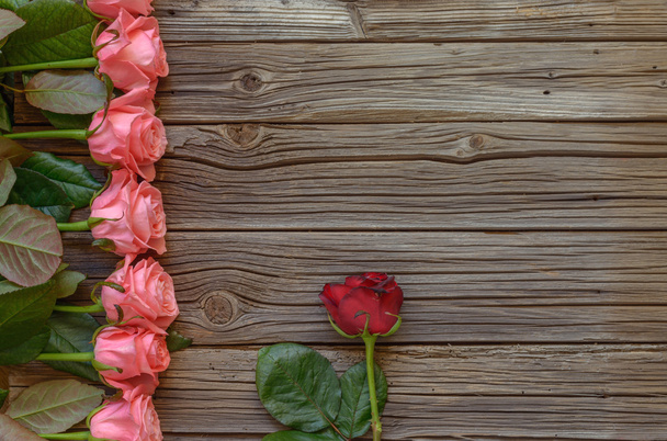 Pink roses rustic Valentines Day background - Photo, Image