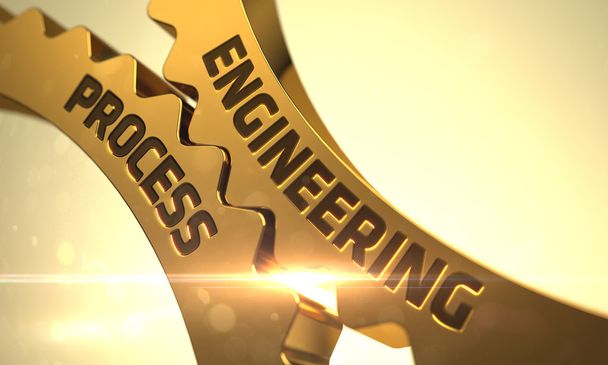 Golden Cog Gears with Engineering Process Concept. - Photo, Image
