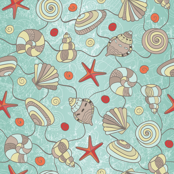 Seamless pattern with shells and starfish - Vecteur, image