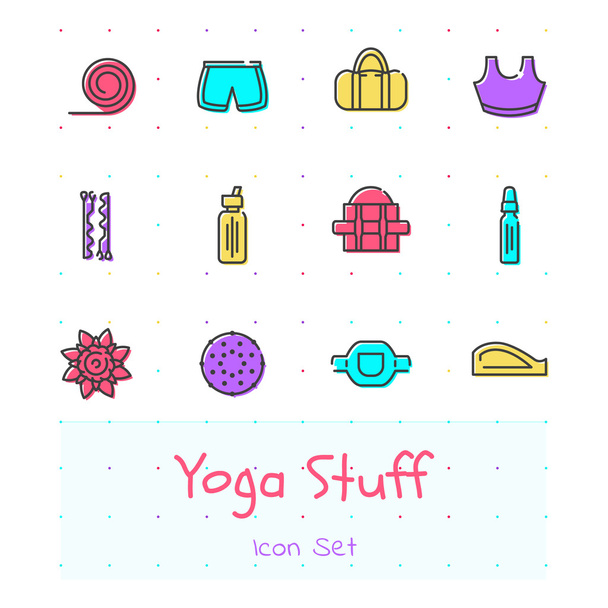 Yoga de pictogrammenset van de kleur van de lijn van spullen - Vector, afbeelding