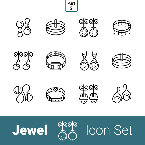 Jewel Line Icon Set. Teil 2. Ohrringe und Armbänder - Vektor, Bild