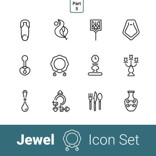 Conjunto de iconos de línea joya. Parte 5. Platería y porcelana
 - Vector, imagen