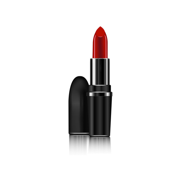 isolated on white background red lipstick with black cap - Vetor, Imagem