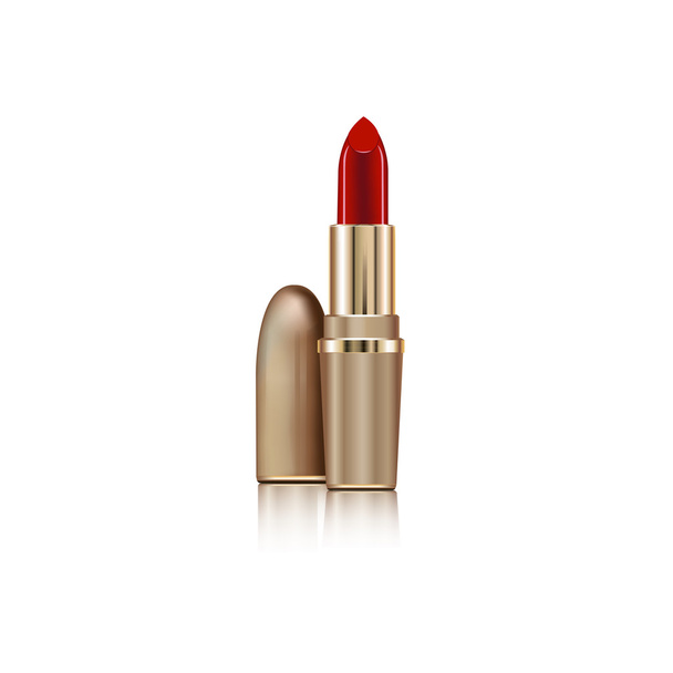on a white background isolated golden red lipstick with cap - Vektor, kép