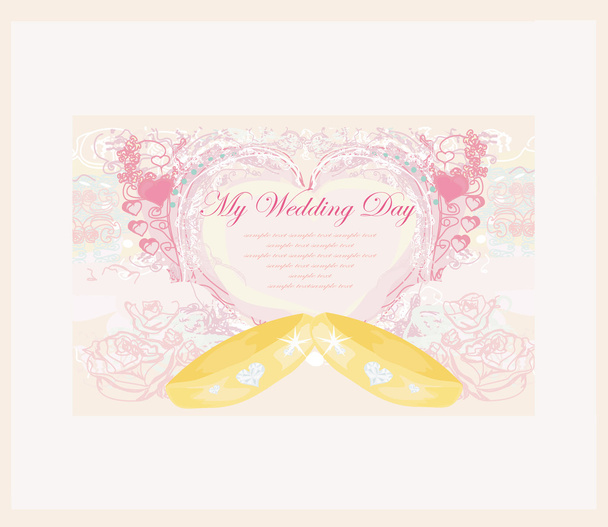 Wedding Invitation card with rings - Вектор,изображение