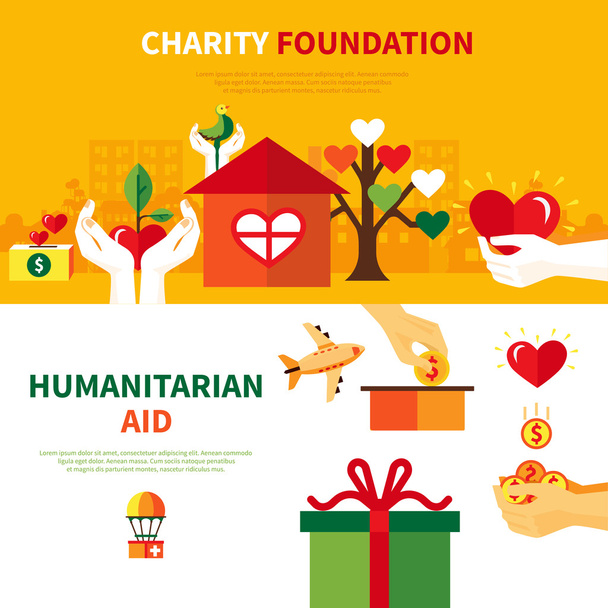 Charity Foundations 2 Banners planas Set
 - Vetor, Imagem