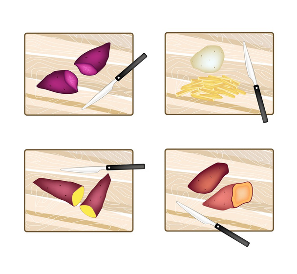 Brambory a sladké brambory na střihací desku - Vektor, obrázek