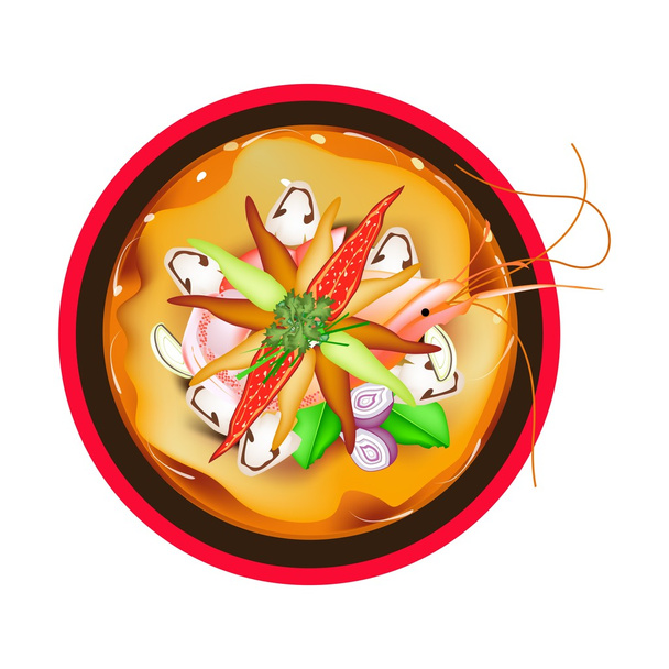 Tom Yum Goong ou soupe aigre-épicée thaïlandaise aux crevettes
 - Vecteur, image