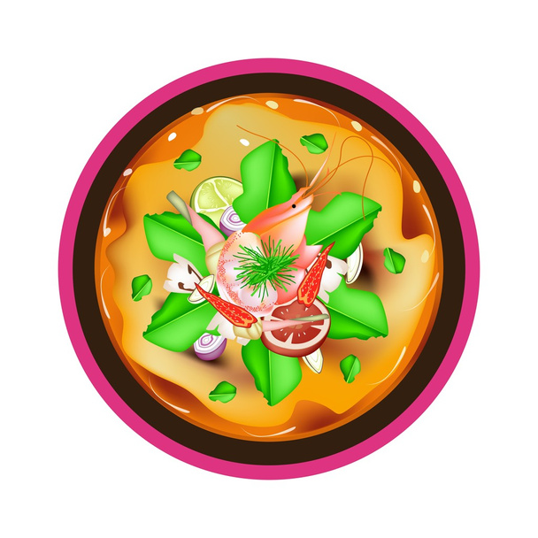 Tom Yum Goong або Тайська гострий кислий суп з креветками - Вектор, зображення