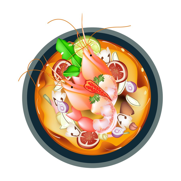 Tom Yum Goong nebo thajské kořeněná a kyselá polévka - Vektor, obrázek
