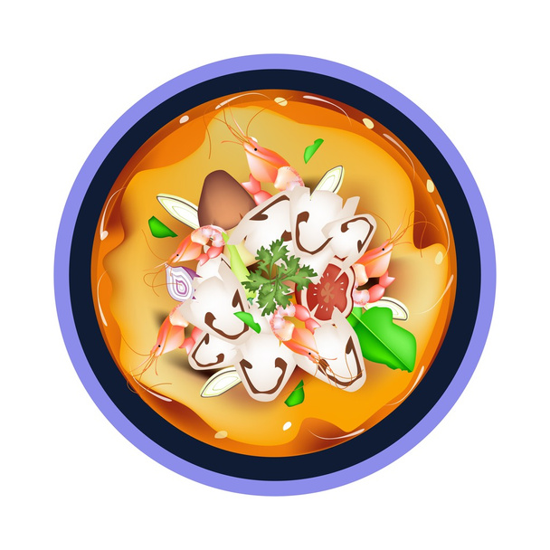 Tom Yum Goong or Thai Sour Soup with Prawns - Vector, Image